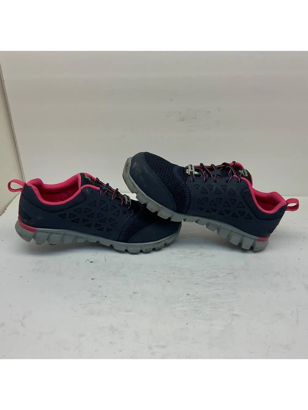 Reebok Women's Sublite Alloy Toe Athletic Work Shoe IB046 Navy/Pink 8.5W